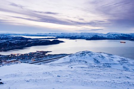 View of mountains and sea of Hammerfest, Norway