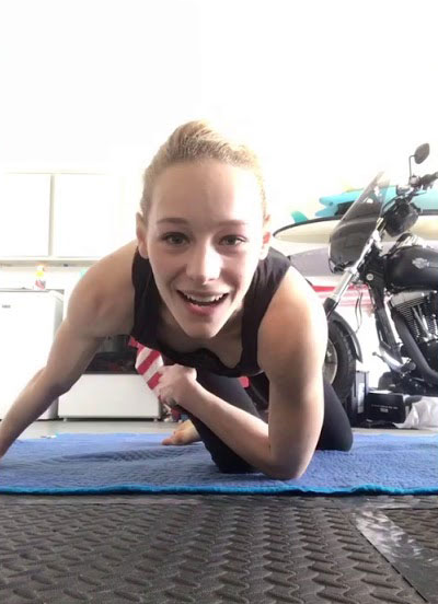 Charlotte Landreau teaches a Graham class from home on Instagram Live