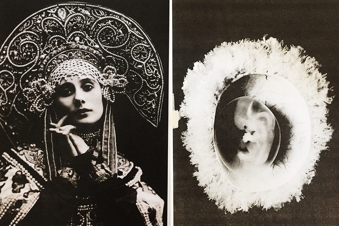 Anna Pavlova in a Russian costume and an embryo. Collage from Ilya Belenkov`s ideokinesis laboratory ‘Tselom’, 2018
